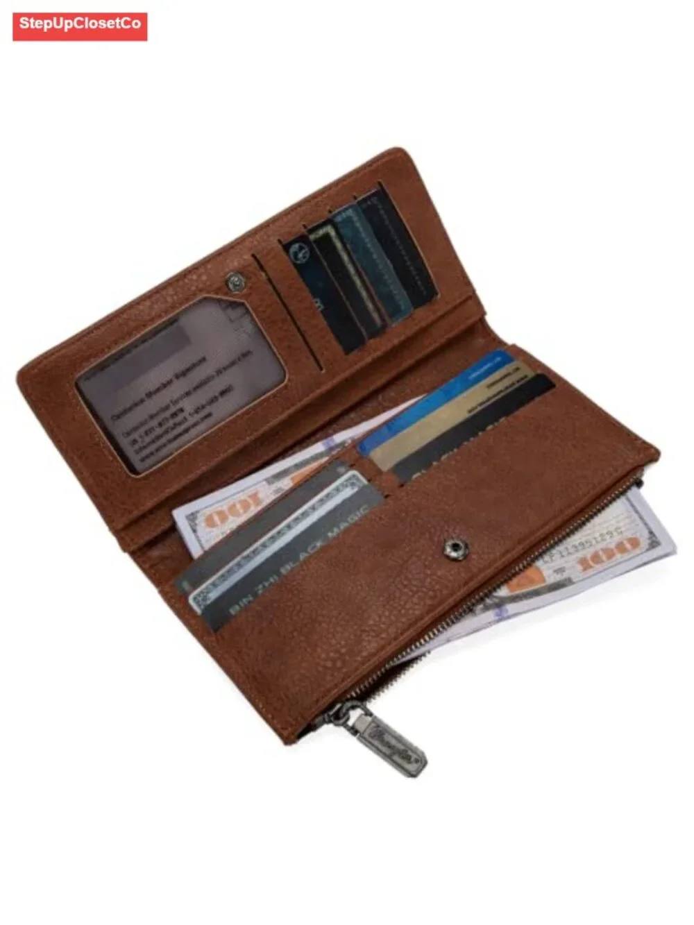 Womens Vegan Leather Bifold Wallet Credit Card Holder with Zipper, Multiple